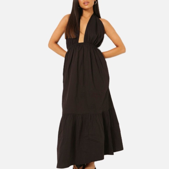 BOOHOO HalterTie Back Cotton Maxi Dress Size 12 - Picture 1 of 8